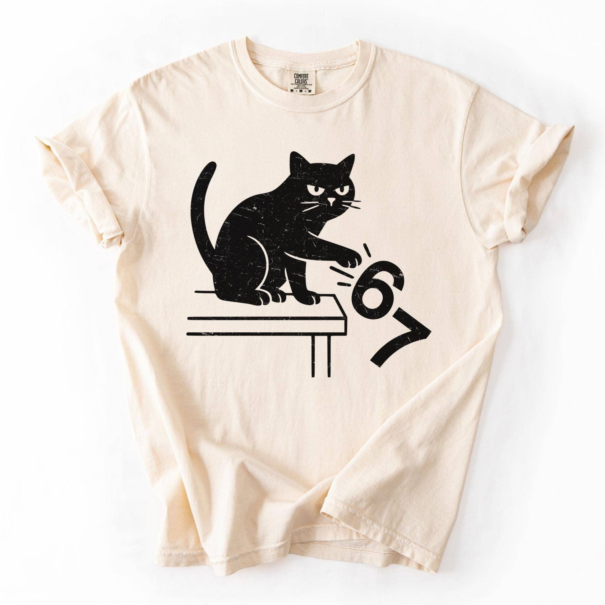 Cat Knocking Off 67 Funny Meme Tee Shirt Unisex T-shirt, Sweatshirt, Hoodie, Long Sleeve Tee - T-Shirt, Sweatshirt, Hoodie