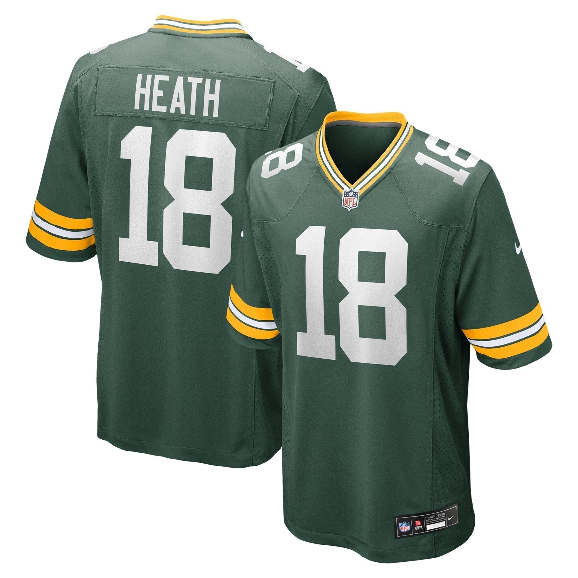 Malik Heath Green Bay Packers Game Jersey - Green football jersey product view 1