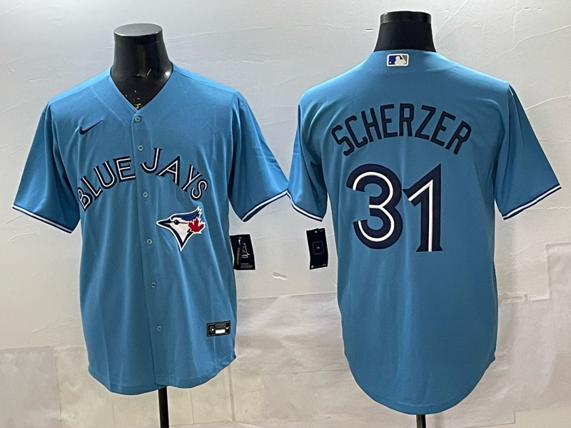 Men's Toronto Blue Jays Max Scherzer Powder Blue Replica Player Jersey baseball jersey product view 1