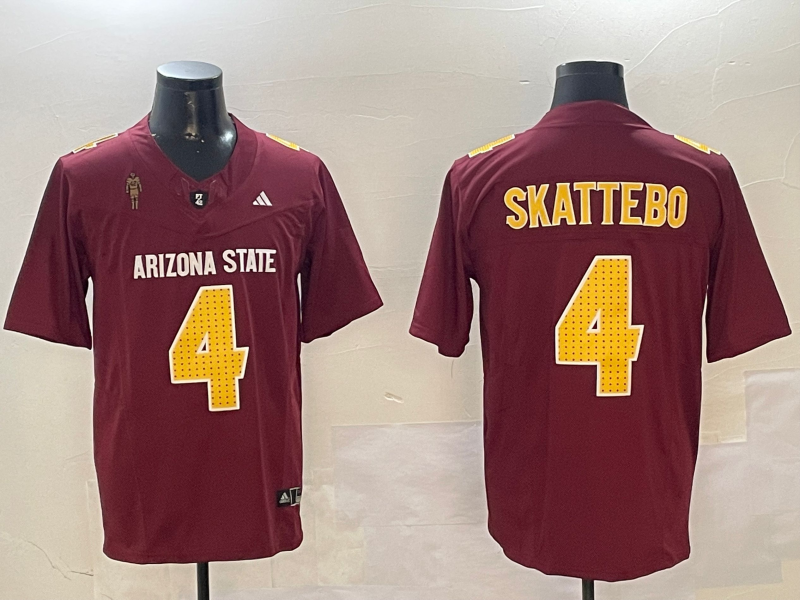 Men's Arizona State Sun Devils Cameron Skattebo #4 Red Game Player Jersey sports jersey product view 1
