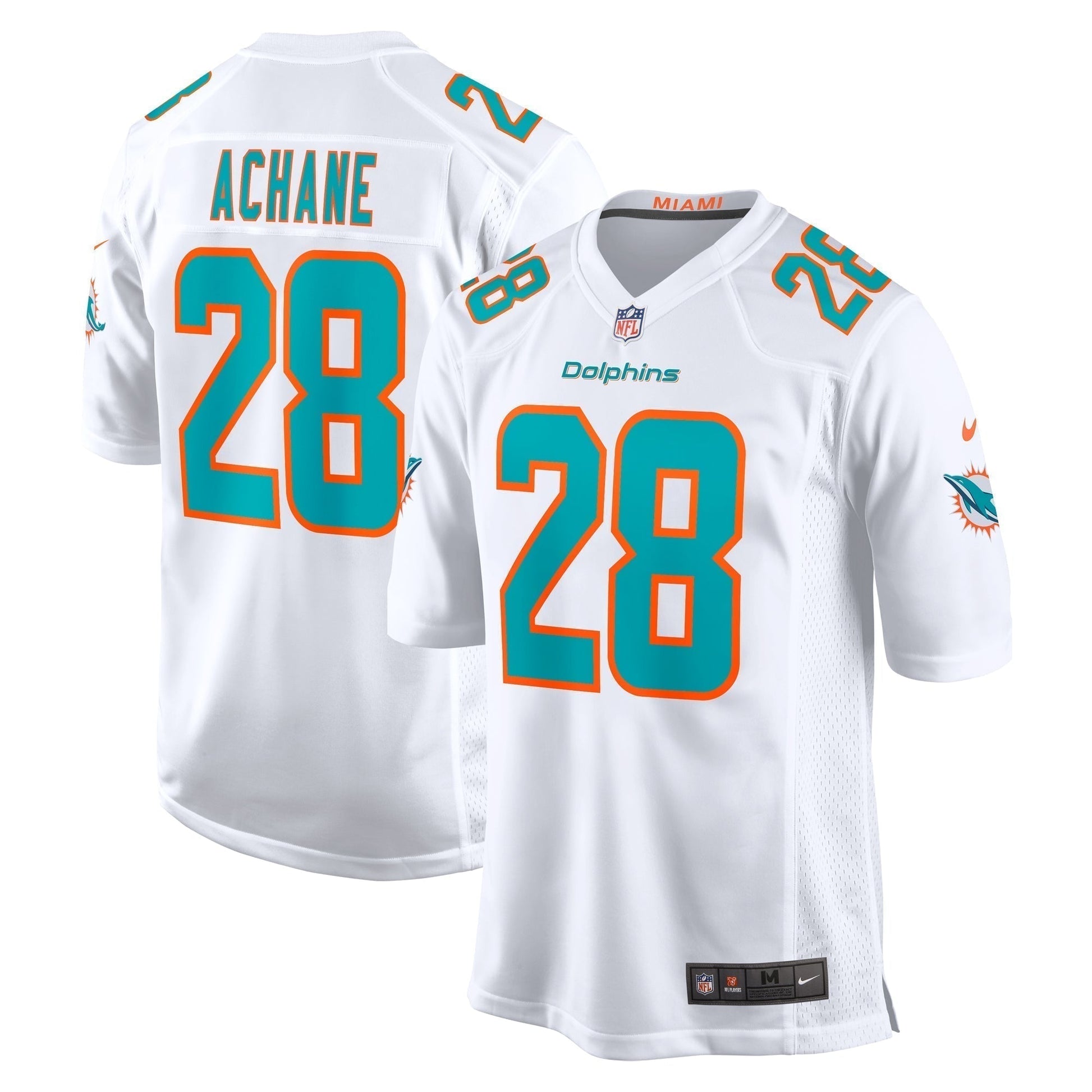 Devon Achane Miami Dolphins Game Jersey - White football jersey product view 1