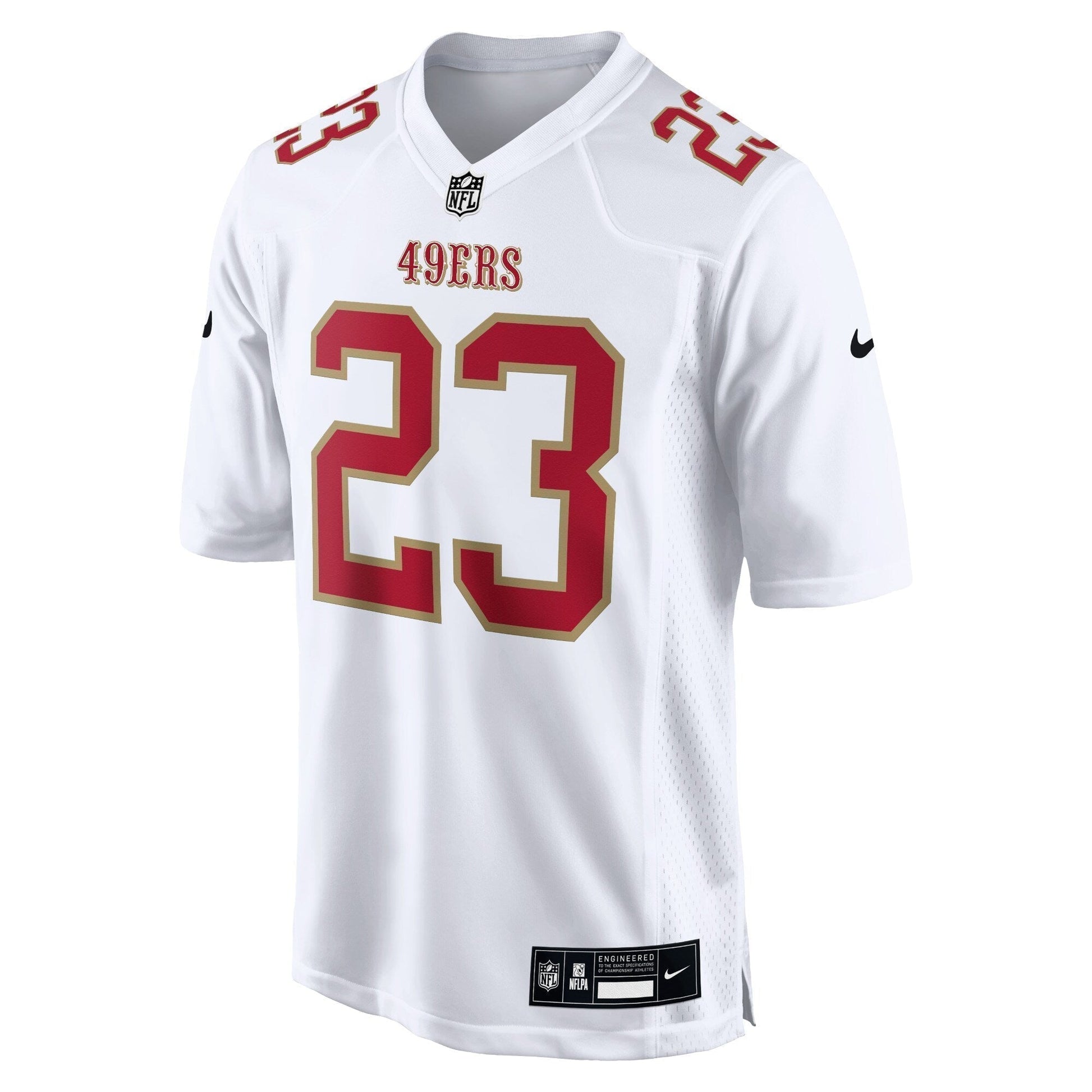 Christian McCaffrey San Francisco 49ers Fashion Game Jersey - Tundra White football jersey product view 2