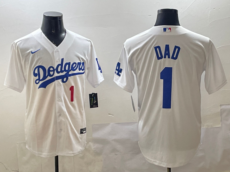 Men's Los Angeles Dodgers White #1 Dad Home Replica Player Jersey1 baseball jersey product view 1