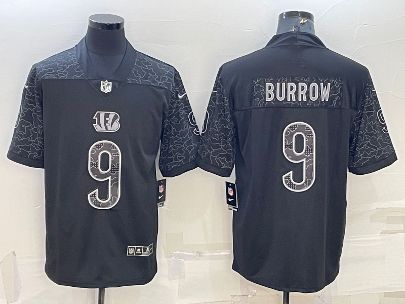 Men's Cincinnati Bengals Joe Burrow Black RFLCTV Limited Jersey football jersey product view 1