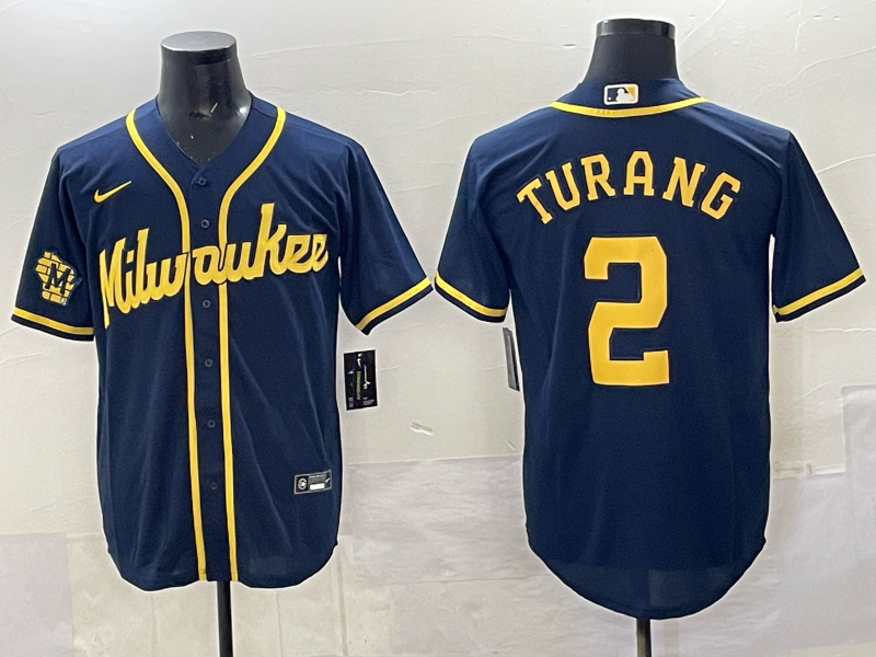 Men's Milwaukee Brewers Brice Turang #2 Navy Limited Player Jersey baseball jersey product view 1