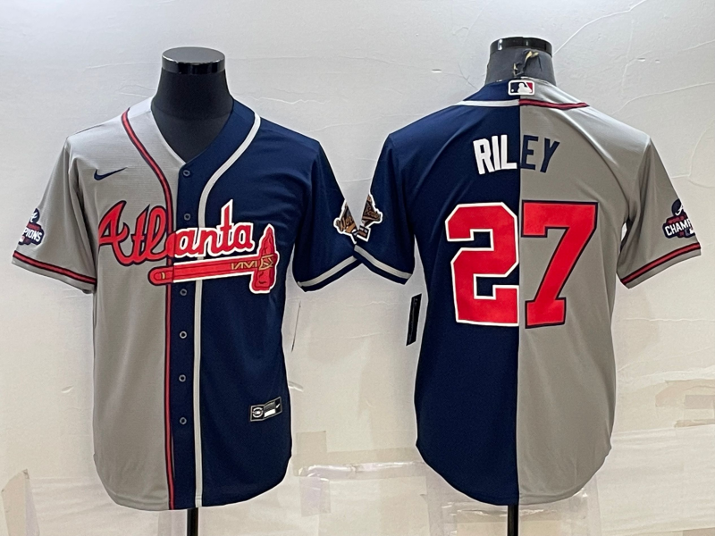 Men's Atlanta Braves Austin Riley Gray/Navy Replica Player Jersey baseball jersey product view 1