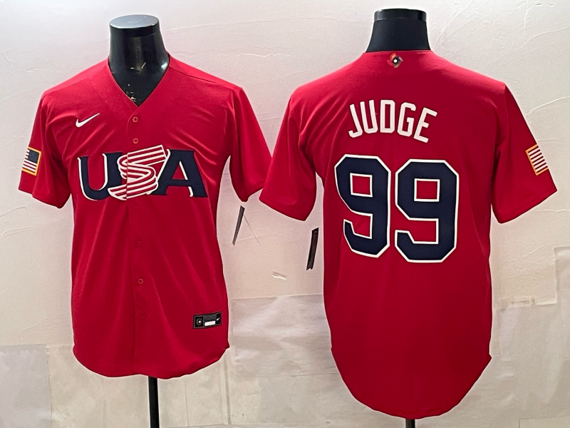 Men's USA Baseball Aaron Judge #99 Red 2026 World Baseball Classic Stadium Jersey baseball jersey product view 1