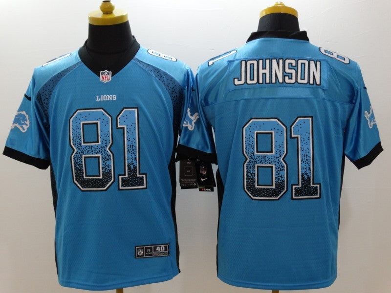 Men's Detroit Lions Calvin Johnson #81 Blue Game Jersey1 football jersey product view 1