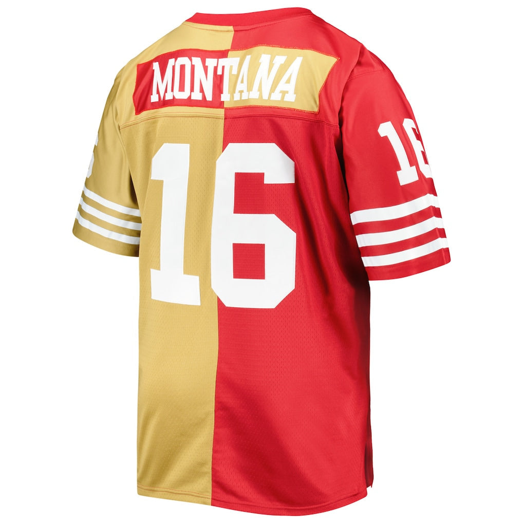 SF.49ers #16 Joe Montana Scarlet/Gold Big & Tall Split Legacy Retired Player Replica Jersey football jersey product view 1