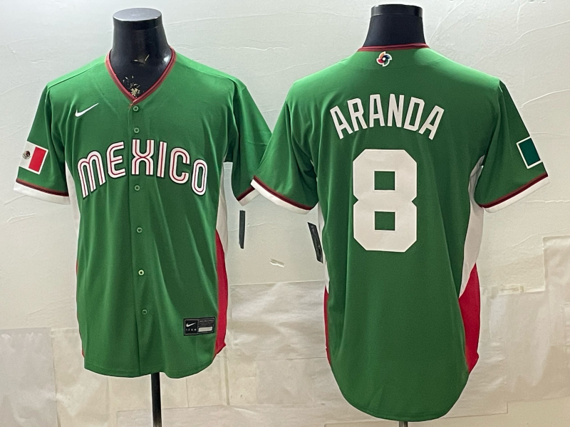 Men's Mexico Baseball Jonathan Aranda #8 Green 2026 World Baseball Classic Stadium Jersey baseball jersey product view 1