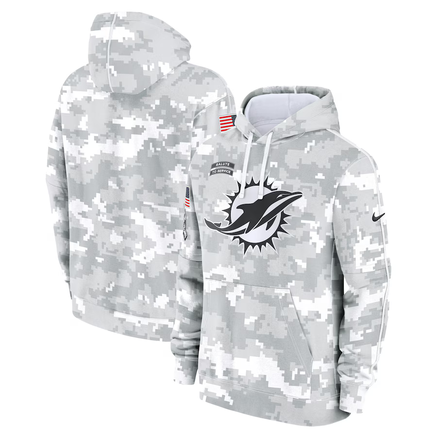 Men's Miami Dolphins Arctic Camo 2024 Salute to Service Club Fleece Pullover Hoodie football jersey product view 1