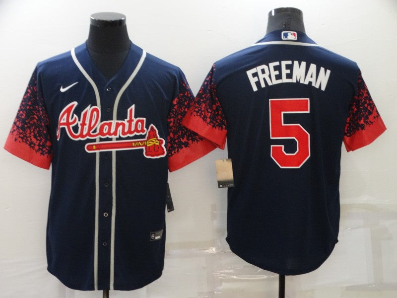 Men's Atlanta Braves Freedie Freeman #5 Navy Stitched Baseball Jersey baseball jersey product view 1