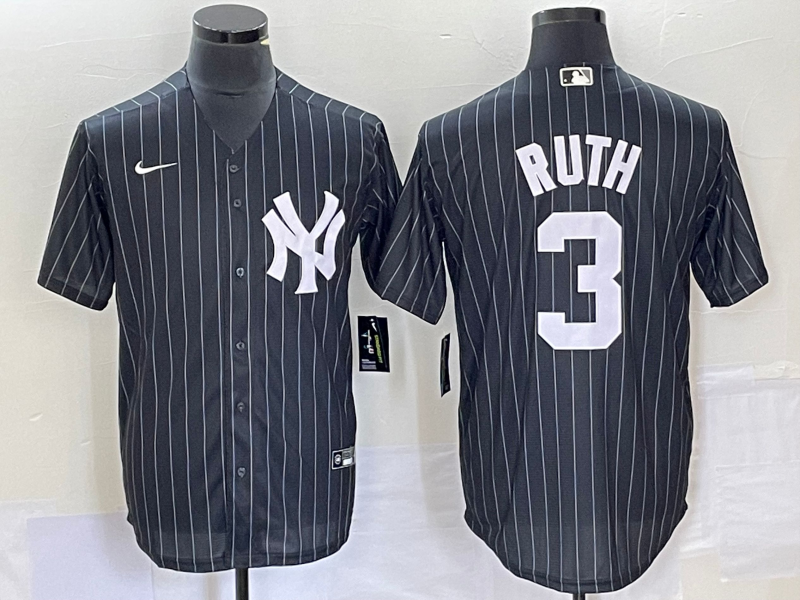 Men's New York Yankees Babe Ruth #3 Black Replica Player Jersey baseball jersey product view 1