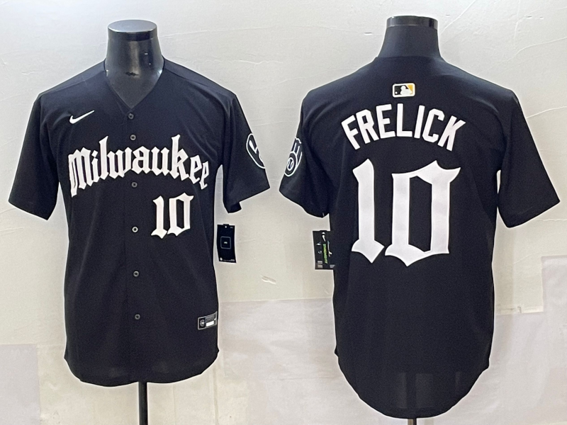 Men's Milwaukee Brewers Sal Frelick #10 Black Replica Team Jersey baseball jersey product view 1