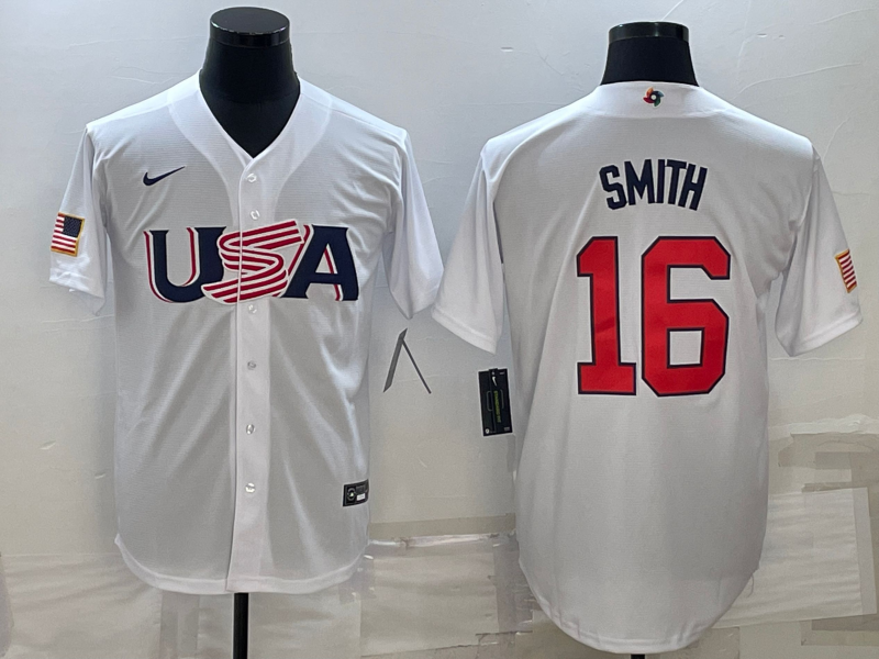 Men's 2023 World Baseball Classic Will Smith USA White Jersey baseball jersey product view 1