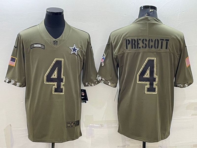 Men's Dallas Cowboys Dak Prescott Olive 2022 Salute To Service Limited Jersey football jersey product view 1