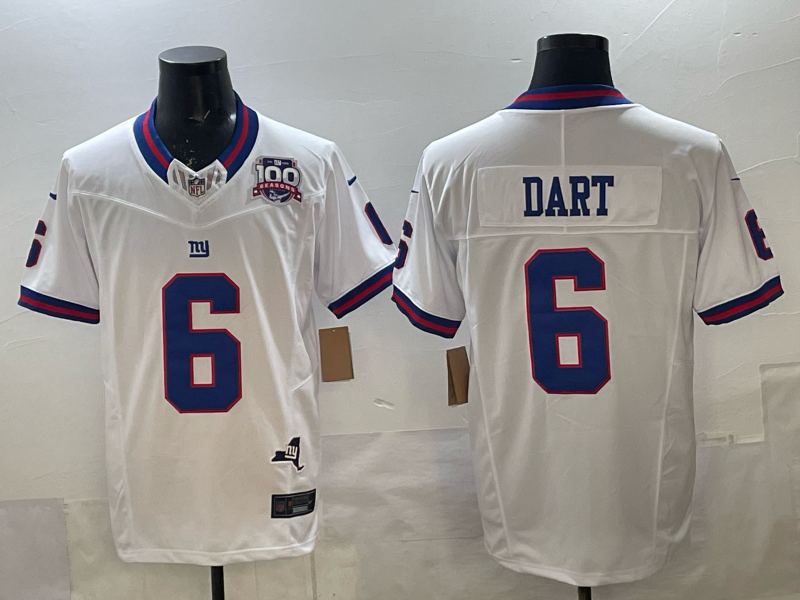 Men's New York Giants Jaxson Dart #6 White Game Jersey football jersey product view 1