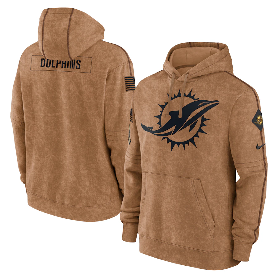 Men's Miami Dolphins Brown 2023 Salute To Service Club Pullover Hoodie football jersey product view 1