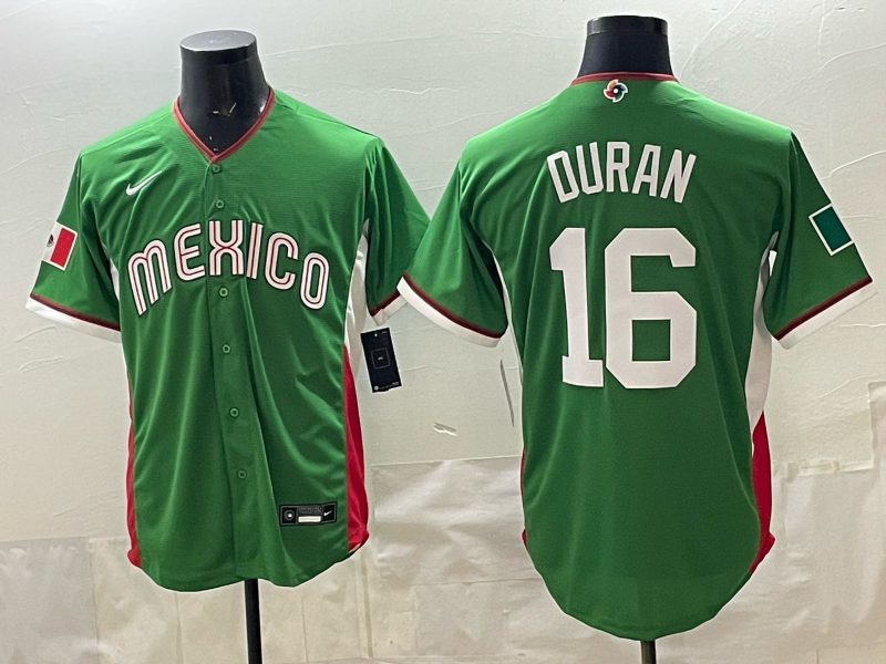 Men's Mexico Baseball Jarren Duran #16 Green 2026 World Baseball Classic Stadium Jersey baseball jersey product view 1