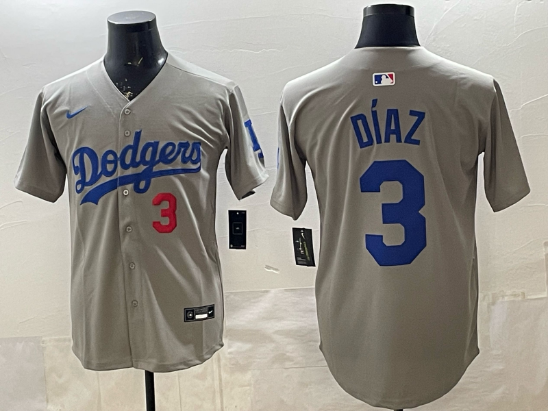 Men's Los Angeles Dodgers Edwin Diaz Gray Road Replica Player Jersey baseball jersey product view 1