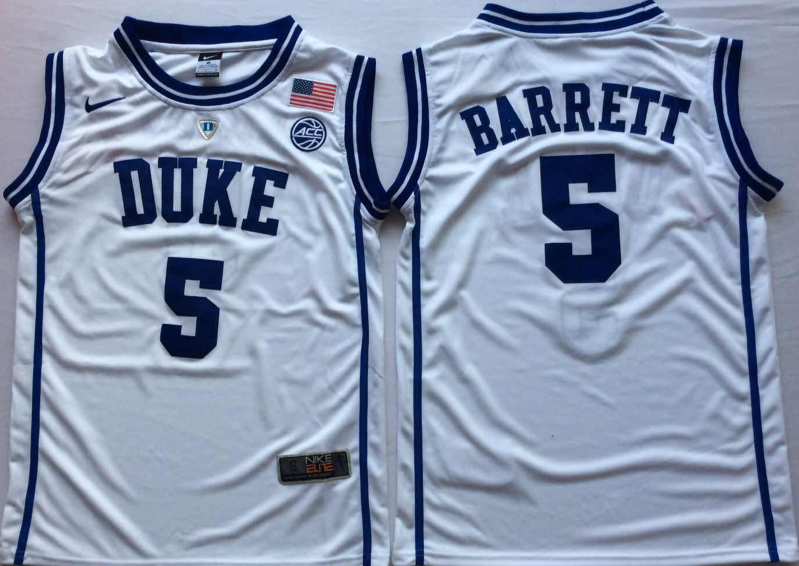 Men's Duke Blue Devils RJ Barrett #5 White Player Jersey sports jersey product view 1