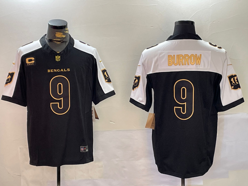 Men's Cincinnati Bengals Joe Burrow #9 Black Team Player Jersey1 football jersey product view 1