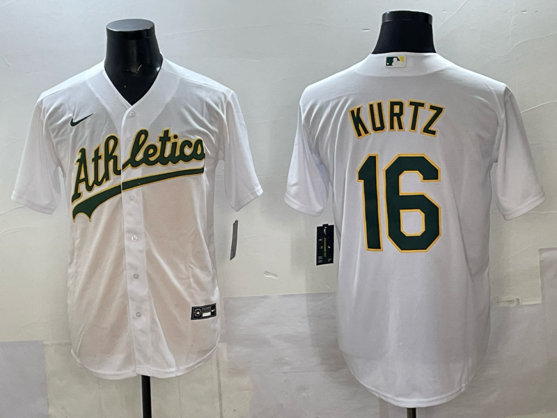Men's Oakland Athletics Nick Kurtz #16 White Home Replica Player Jersey baseball jersey product view 1