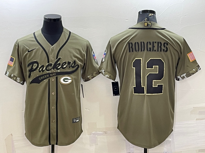 Men's Green Bay Packers Aaron Rodgers Olive 2022 Salute To Service Limited Jersey Joint Edition football jersey product view 1