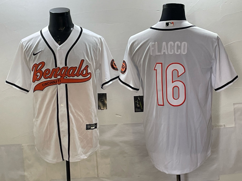 Men's Cincinnati Bengals Joe Flacco #16 White Team Game Jersey football jersey product view 1