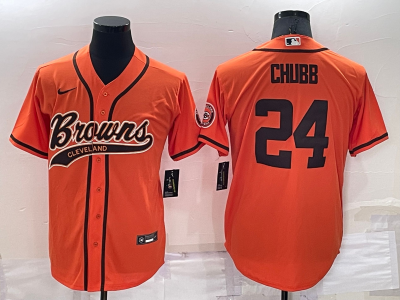 Men's Cleveland Browns Nick Chubb Orange Game Jersey Joint Edition football jersey product view 1