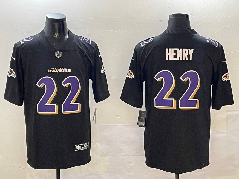 Men's Baltimore Ravens Derrick Henry #22 Carbon Black Fashion Jersey1 football jersey product view 1