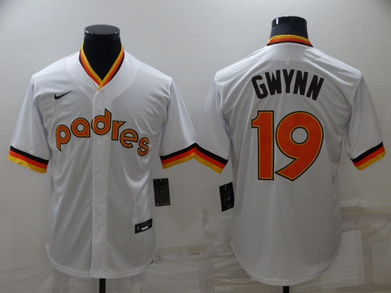 Men's San Diego Padres Tony Gwynn #19 White Replica Player Jersey1 baseball jersey product view 1