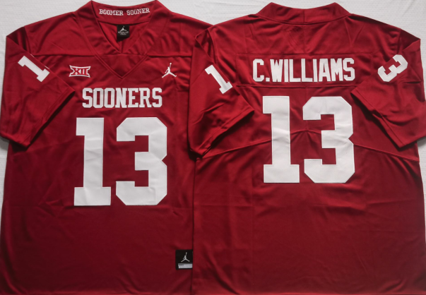 Men's Oklahoma Sooners Caleb Williams Crimson Player Game Jersey sports jersey product view 1