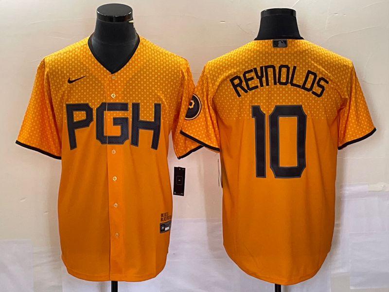 Men's Pittsburgh Pirates Bryan Reynolds #10 Gold 2023 City Connect Replica Player Jersey baseball jersey product view 1