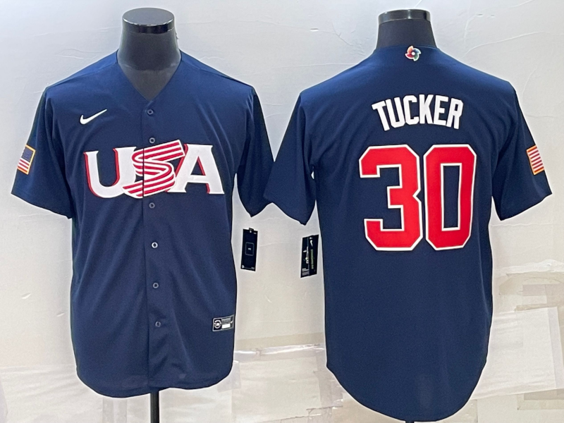 Men's 2023 World Baseball Classic Kyle Tucker USA Navy Jersey baseball jersey product view 1
