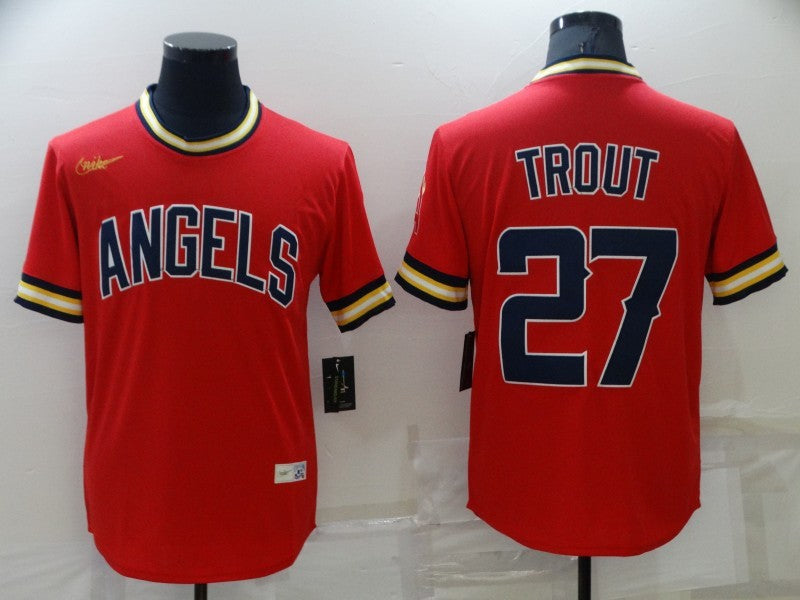 Men's Los Angeles Angels Mike Trout Red Replica Player Jersey baseball jersey product view 1