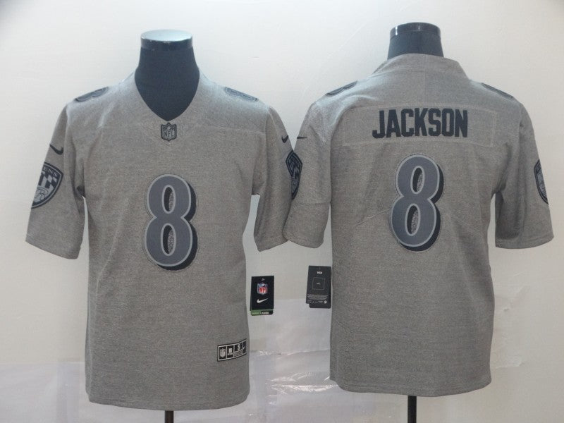 Men's Baltimore Ravens Lamar Jackson #8 Gray Game Jersey1 football jersey product view 1