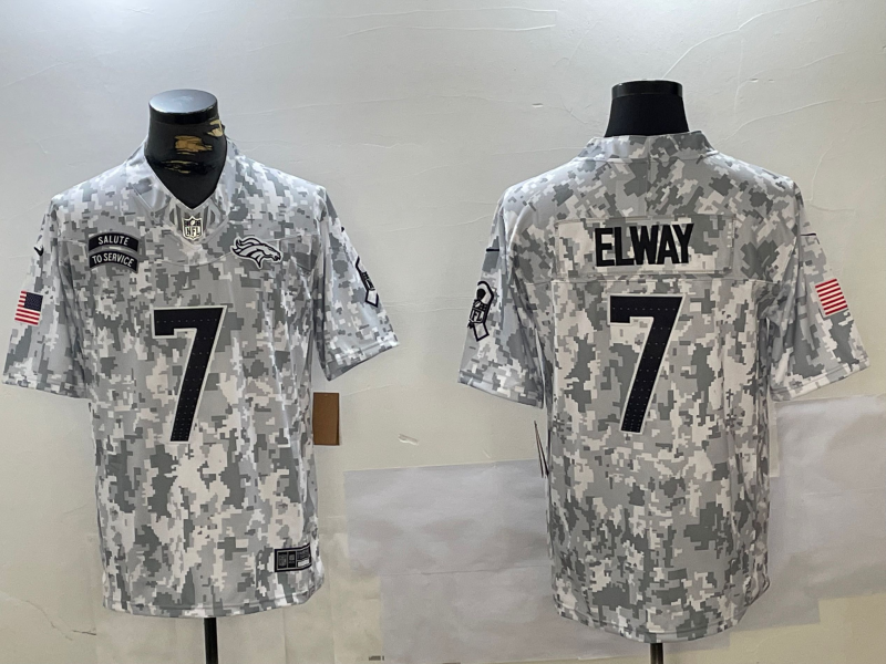 Men's Denver Broncos John Elway #7 Arctic Camo 2024 Salute to Service Retired Player Limited Jersey1 football jersey product view 1
