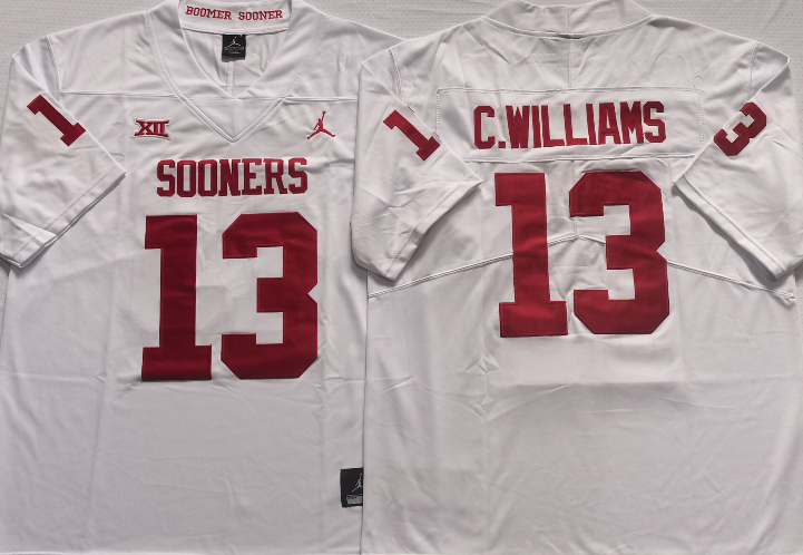 Men's Oklahoma Sooners Caleb Williams White Player Game Jersey sports jersey product view 1
