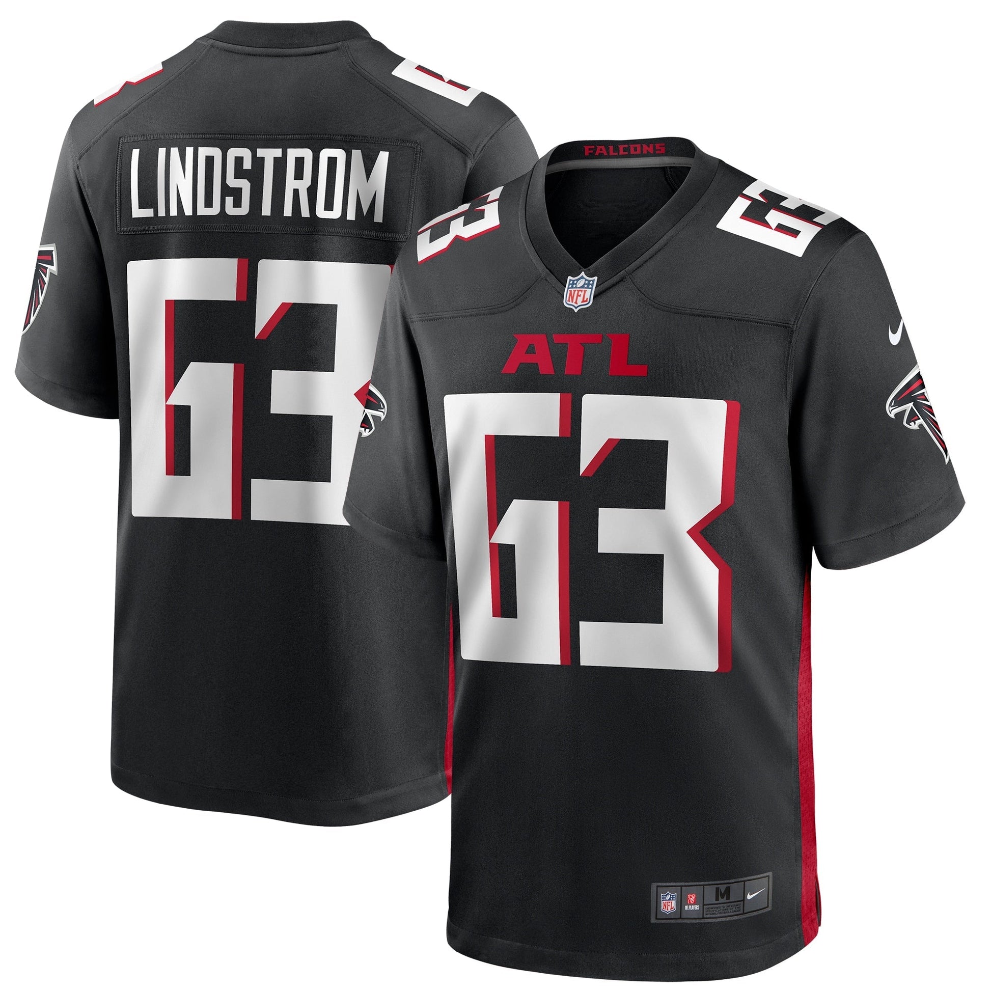 Chris Lindstrom Atlanta Falcons Game Jersey - Black football jersey product view 1