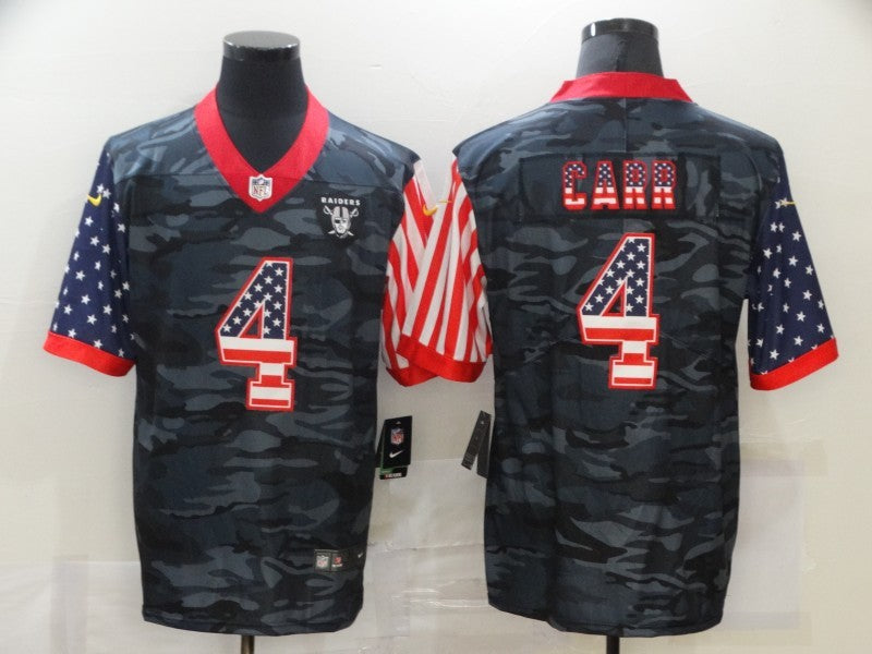 Men's Las Vegas Raiders Derek Carr #4 Gray Camouflage Game Player Jersey1 football jersey product view 1