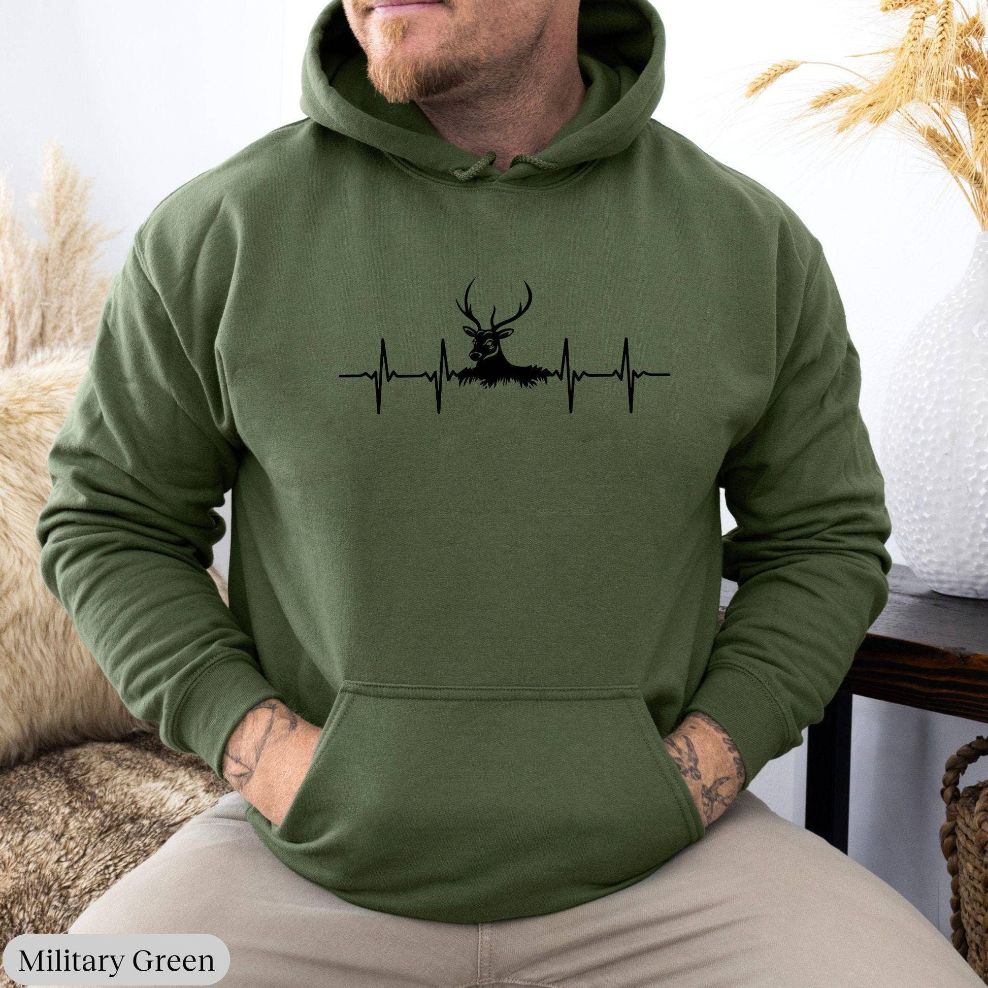 Mens Deer Hunting Heartbeat Hoodie Unisex T-shirt, Sweatshirt, Hoodie, Long Sleeve Tee - T-Shirt, Sweatshirt, Hoodie