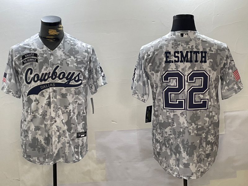 Men's Dallas Cowboys Emmitt Smith Arctic Camo 2024 Salute to Service Player Jersey football jersey product view 1