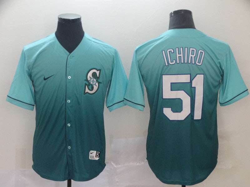 Men's Seattle Mariners Ichiro Suzuki #51 Green gradient Replica Jersey1 baseball jersey product view 1