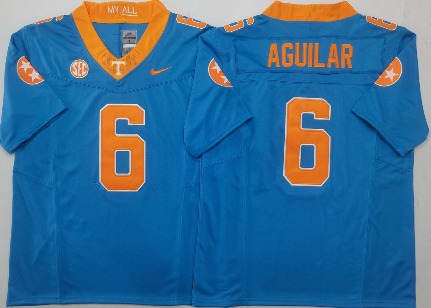 Men's Tennessee Volunteers Joey Aguilar Blue Player Game Jersey sports jersey product view 1