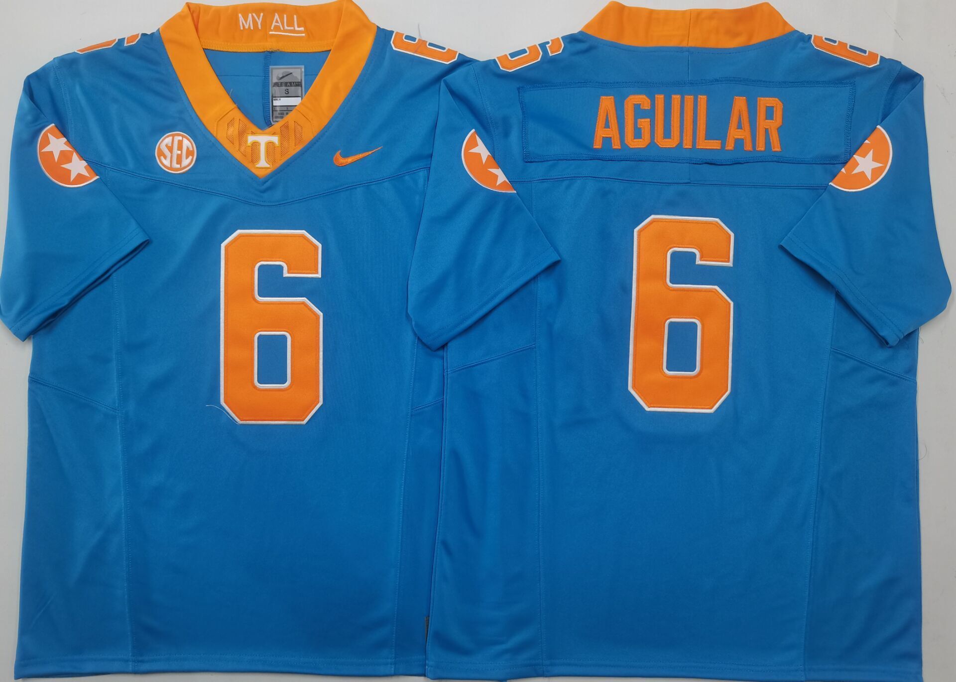 Men's Tennessee Volunteers Joey Aguilar Blue Player Game Jersey sports jersey product view 1