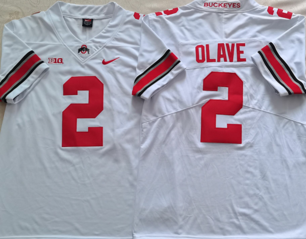 Men's Ohio State Buckeyes Chris Olave #2 White Player Game Jersey sports jersey product view 1