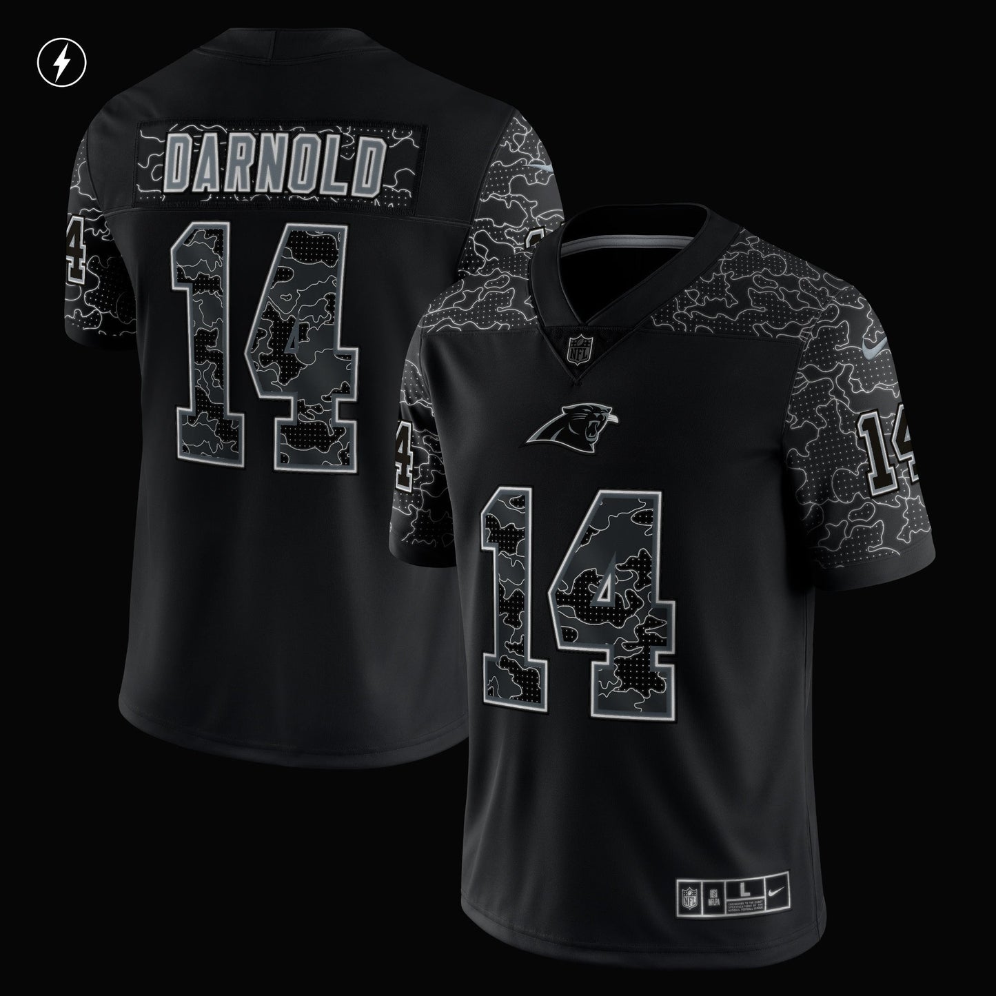 Sam Darnold Carolina Panthers RFLCTV Limited Jersey - Black football jersey product view 2