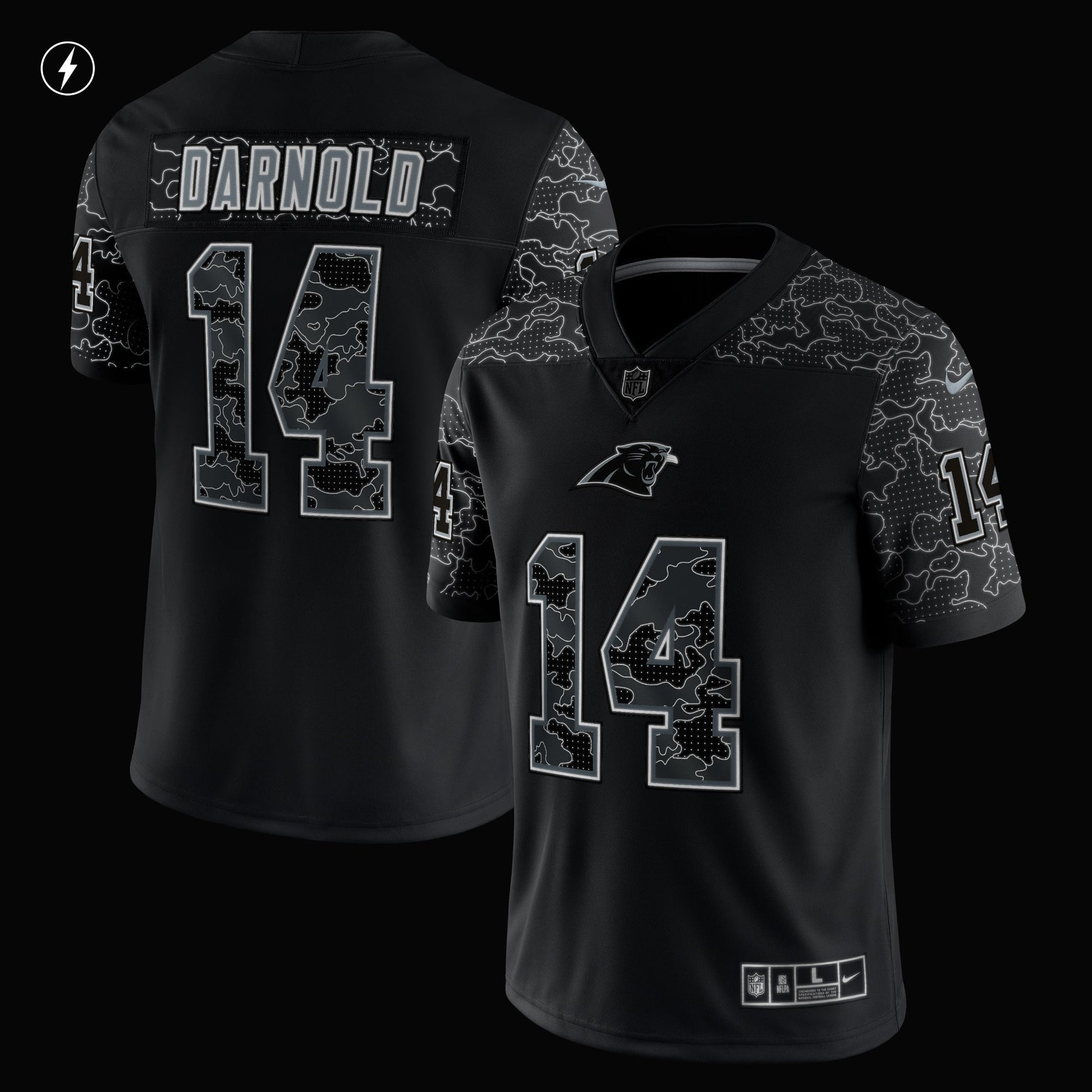 Sam Darnold Carolina Panthers RFLCTV Limited Jersey - Black football jersey product view 2