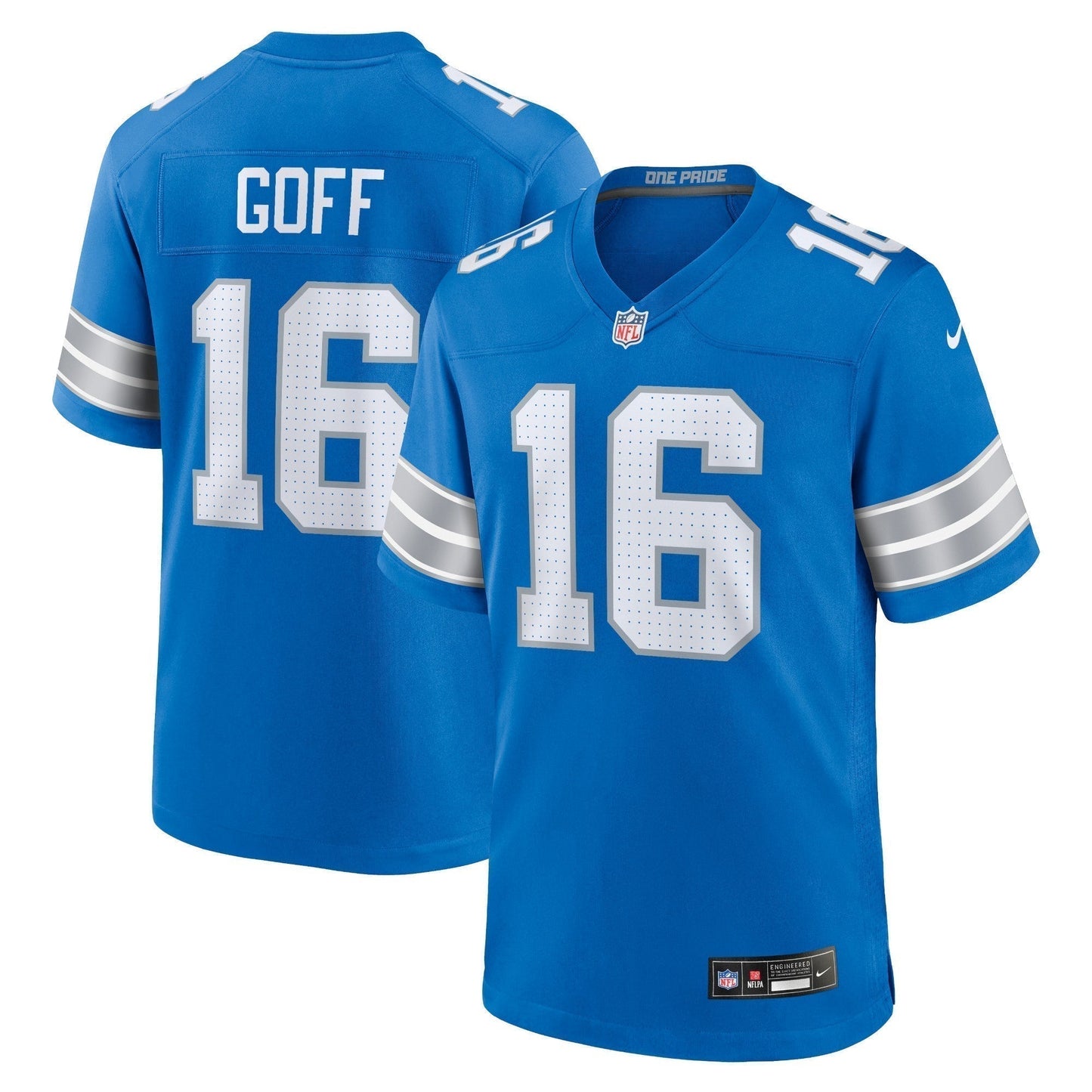 Jared Goff Detroit Lions Game Jersey - Blue football jersey product view 1